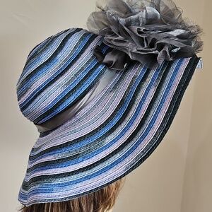 Blues Grays w/Gray Silk Flower Trim Swim  Tea‎ Church Hat Made Of Me